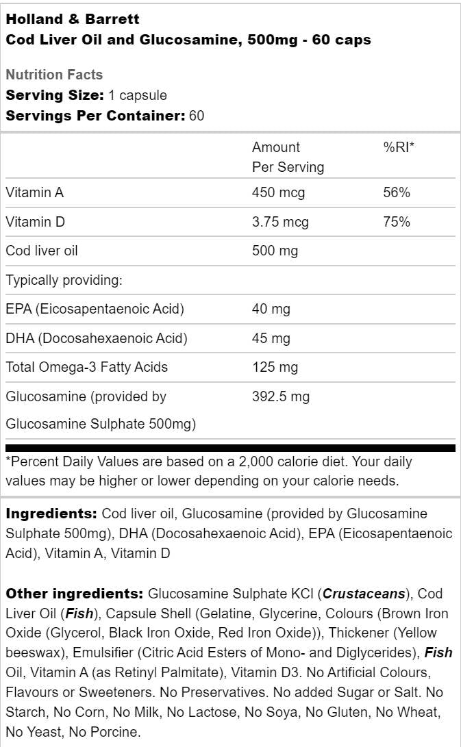 Olio di fegato di merluzzo 500 mg | Con Glucosamina - 60 capsule