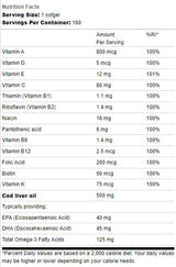 Olio di fegato di merluzzo 500 mg | Con Multi Vitamine - 180 Capsule gel