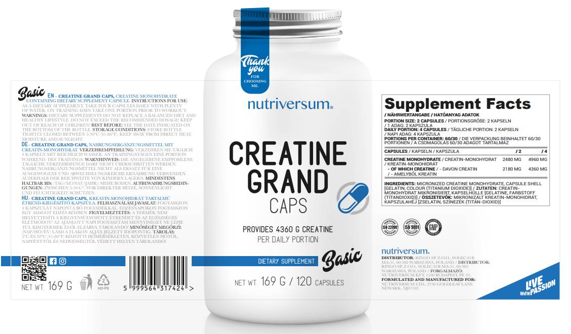 Creatina Gran Caps | Creatina Monoidrato 120 capsule