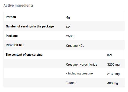 Creatina HCL aromatizzata - 0,250 kg