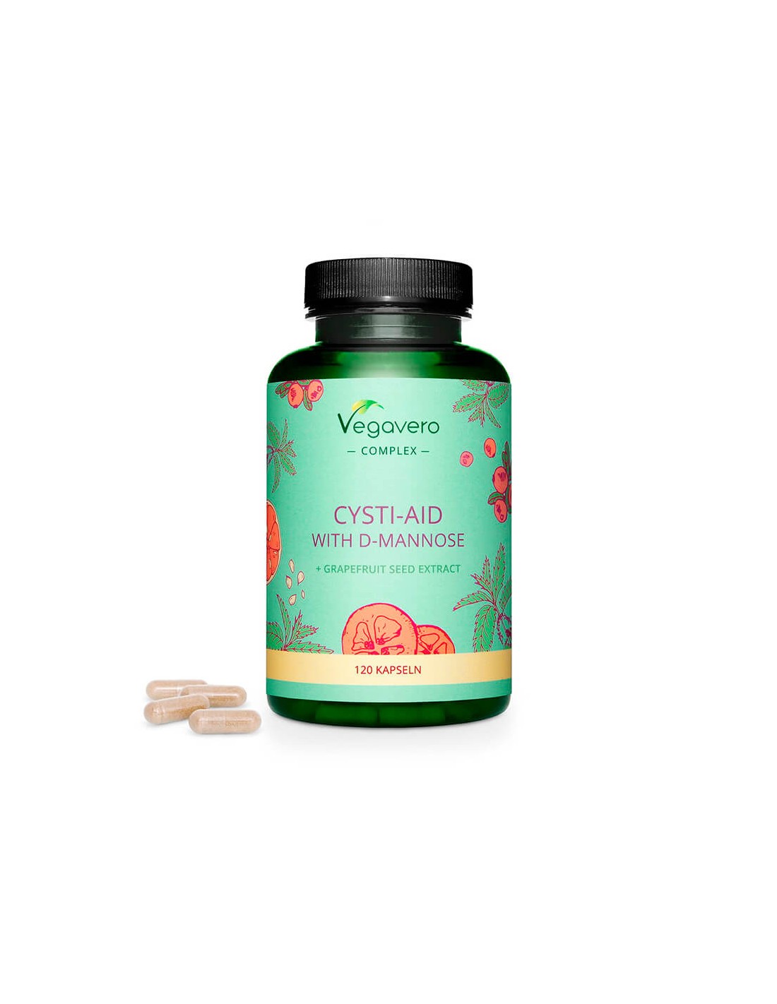 Cysti-Aid con D-mannosio + estratto di semi di pompelmo - Formula con D-mannosio ed estratto di semi di pompelmo, 120 capsule <tc>Vegavero</tc>
