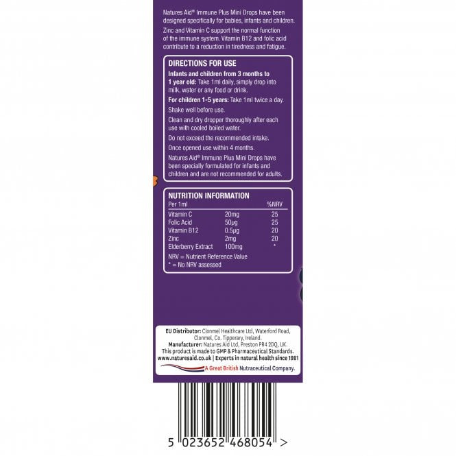 Formula immunitaria con gocce di sambuco per bambini (Mini Drops Immune Plus) 50ml NaturesAid