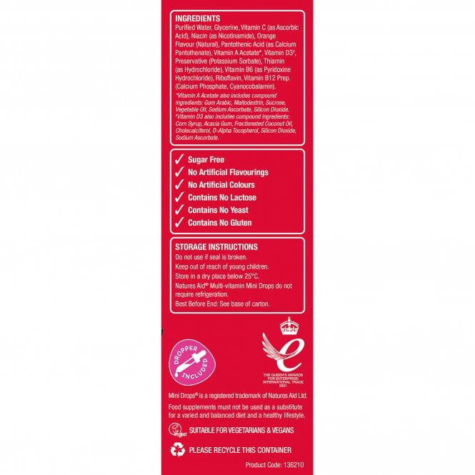 Gocce multivitaminiche per bambini (Mini Drops Multi-vitamin) 50ml NaturesAid