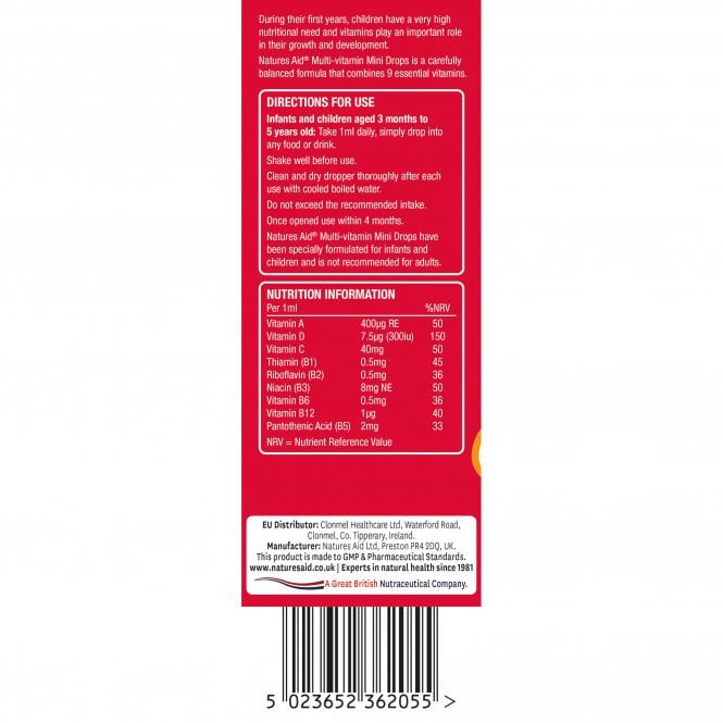 Gocce multivitaminiche per bambini (Mini Drops Multi-vitamin) 50ml NaturesAid