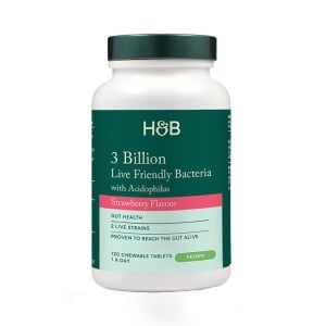 Probiotico con Acidophilus (Acidophilus masticabile alla fragola 3 miliardi) 3 miliardi. 120 compresse masticabili OLANDA & BARRETT