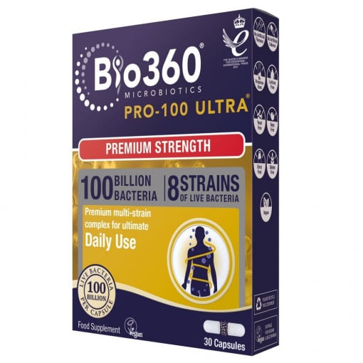 Probiotico Pro-100 ULTRA (100 miliardi di batteri) 100 miliardi. 30 capsule NaturesAid
