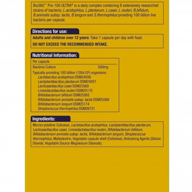 Probiotico Pro-100 ULTRA (100 miliardi di batteri) 100 miliardi. 30 capsule NaturesAid