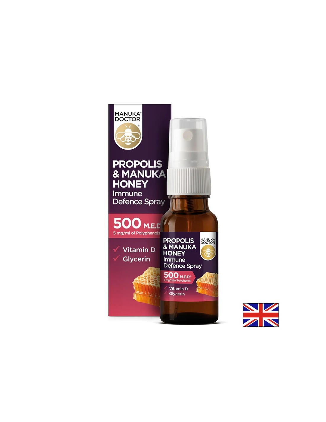 Propoli & Manuka Honey Immune Defense Spray/Spray orale per la difesa immunitaria con propoli e miele di manuka 500 MED, 20 ml
