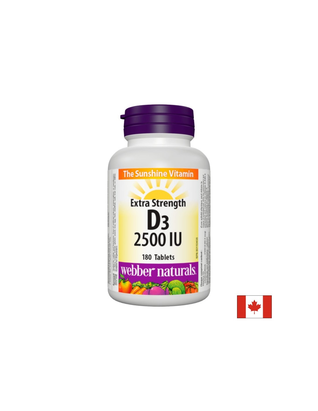 Ossa sane e sistema immunitario forte - Vitamina D3 2500 UI, 180 compresse <tc>Webber Naturals</tc>