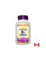 Ossa sane e sistema immunitario forte - Vitamina D3 2500 UI, 180 compresse <tc>Webber Naturals</tc>