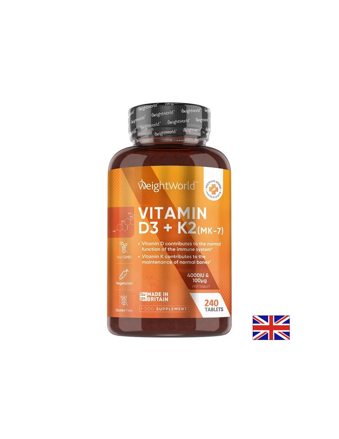 Sistema osseo - Vitamina D3 4000 UI + K2 100 µg, 240 compresse Weight World