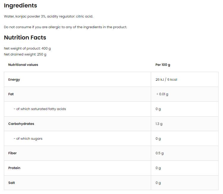 Spaghetti Diet/Tagliatelle Konjac Keto-Friendly a basso contenuto calorico 400 grammi