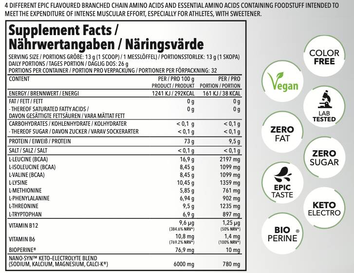 EAA Nano | con elettroliti & Bioperine - 420 grammi