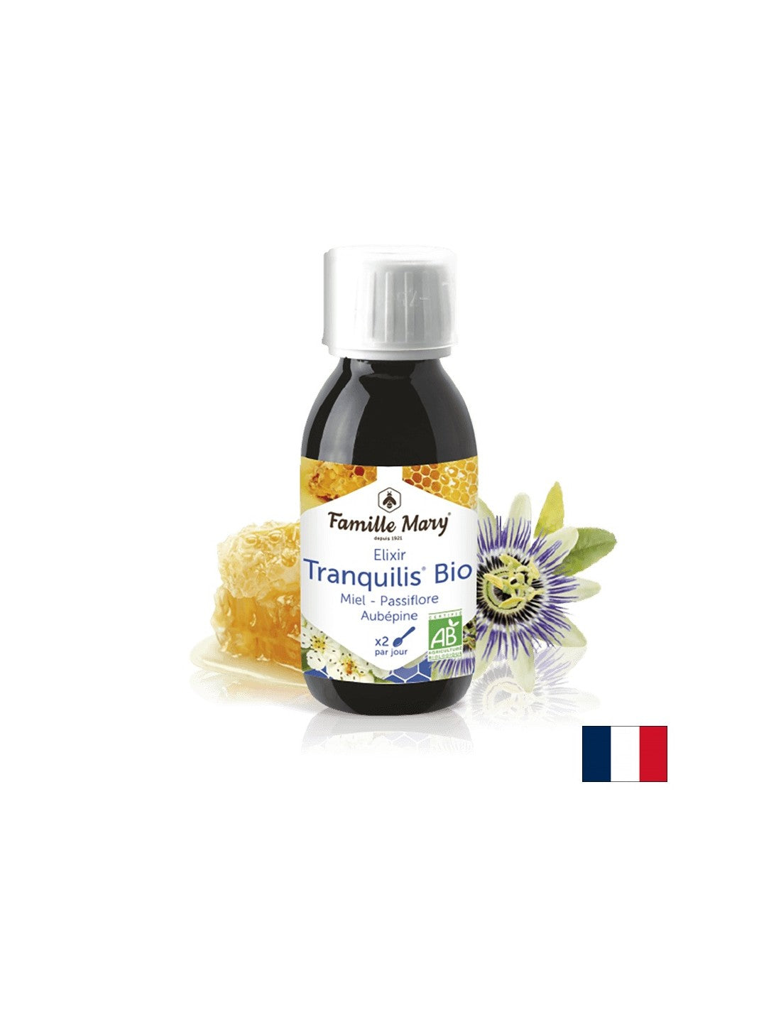 Elixir Tranquilis Bio Miel Passiflore Aubépine/ Sciroppo bio con miele d'api, passiflora, biancospino/Sonno tranquillo, 125 ml Famille Mary