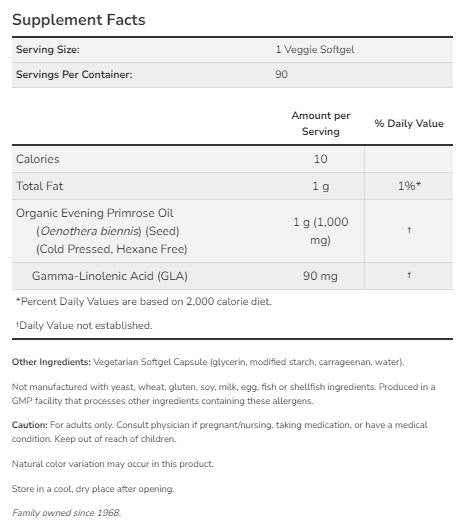 Olio di enotera 1000 mg | Formula vegana - 90 capsule di gel