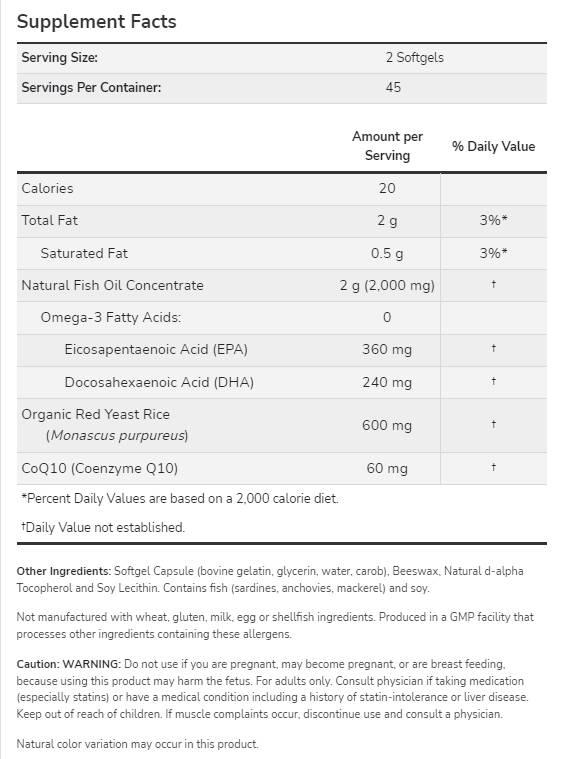 Red Omega ™ | Riso di lievito rosso - 180 Softgels