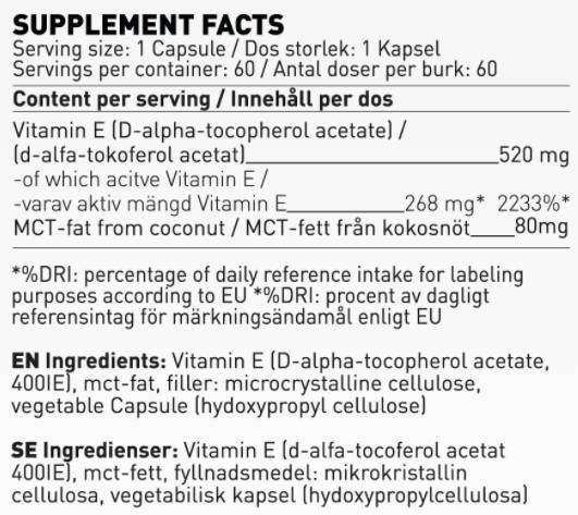 Vitamina E 400 IU | con olio MCT - 60 capsule