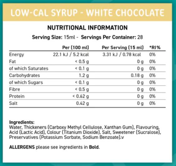 Sciroppo a basso contenuto calorico Fit Cuisine | Cioccolato Bianco - 425 ml
