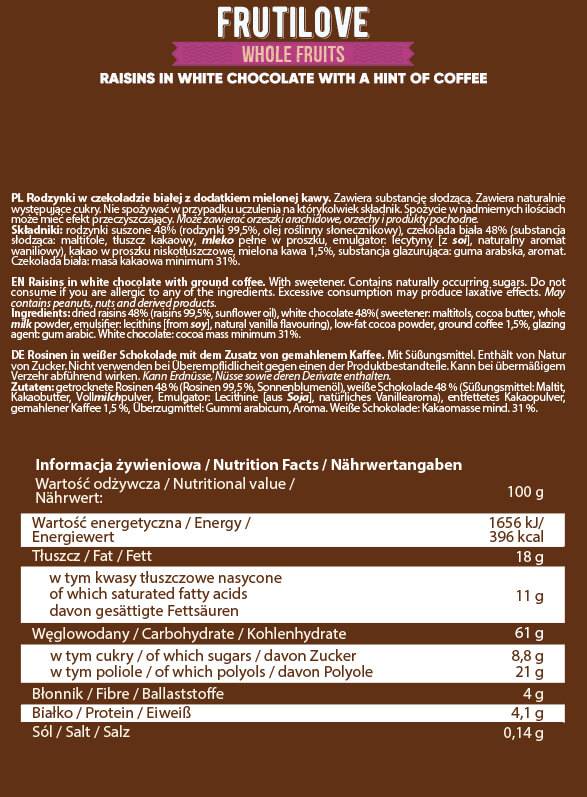 FrutiLove | Uvetta al Cioccolato Bianco e Caffè 300 grammi