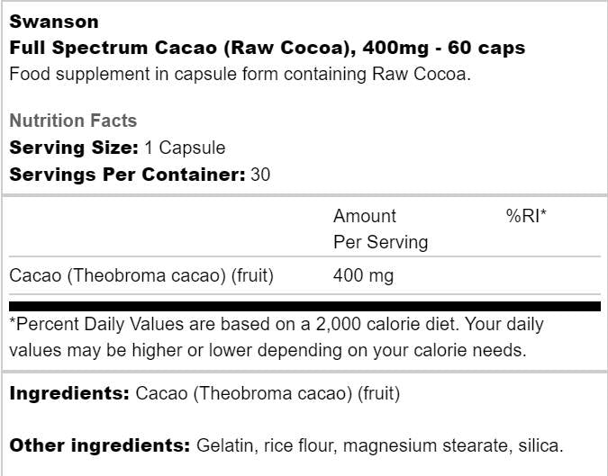 Cacao a spettro completo 400 mg 60 capsule