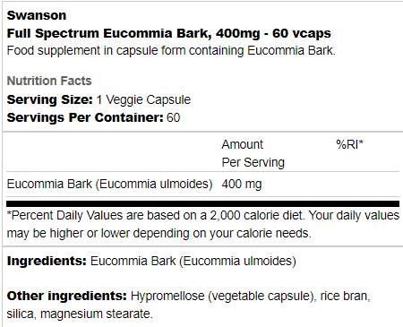 Corteccia di Eucommia a spettro completo 400 mg 60 capsule