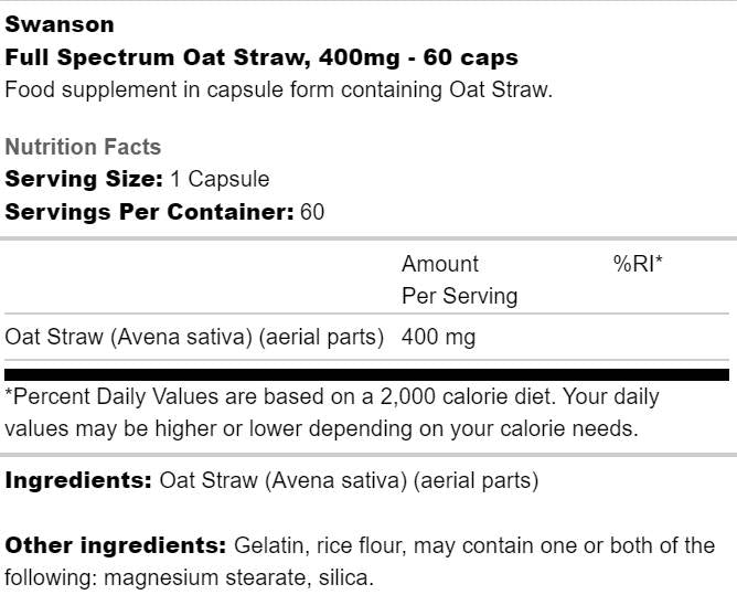 Paglia d'avena a spettro completo 400 mg 60 capsule