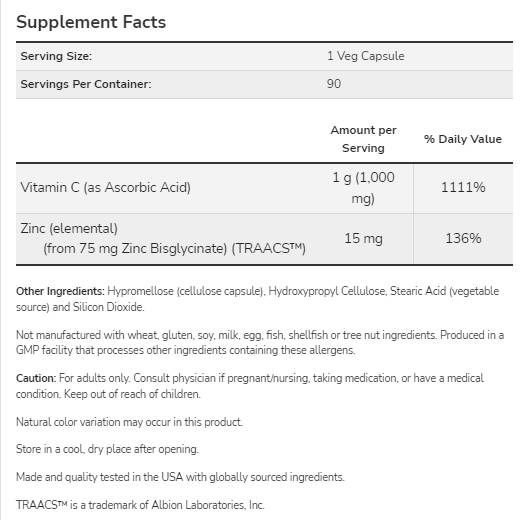 C-1000 zinco immune | Bisglycinate di vitamina C + zinco - 90 capsule