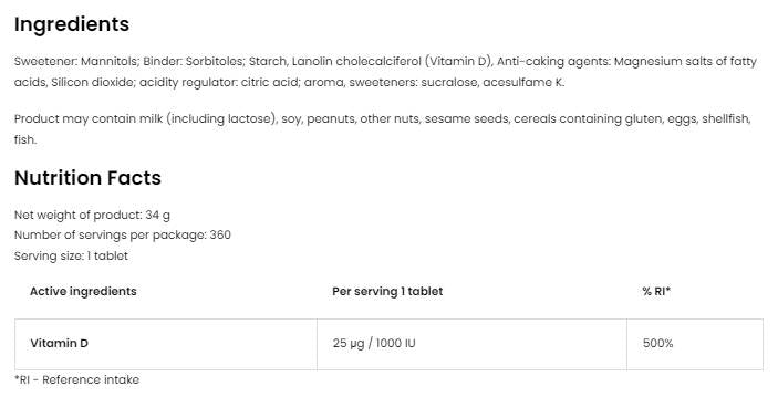 Vitamina D3 1000 bambini | Langolette di losanghe 360 ​​tavolette sublinguali