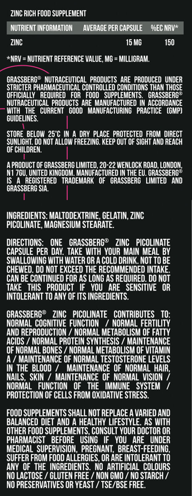 GRASSBERG Zinco Picolinato 15mg - Alto Assorbimento 60 Caps