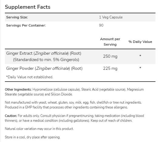 Estratto di radice di zenzero 250 mg - 90 capsule
