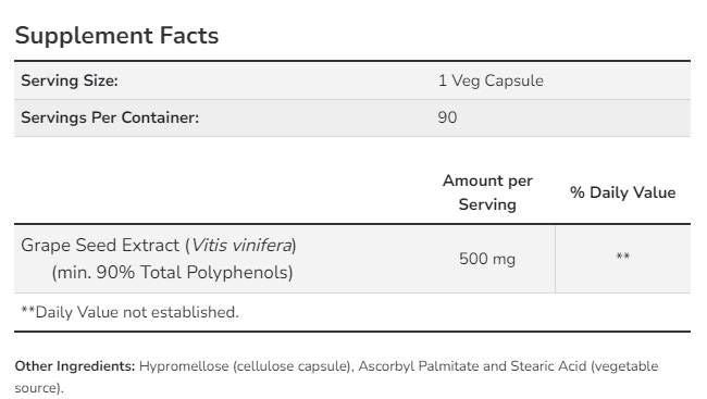 Estratto di semi d'uva 500 mg di forza massima - 90 capsule