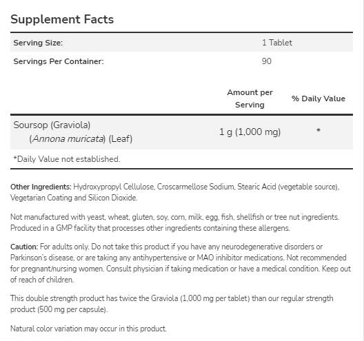 Graviola 1000mg | Doppia forza - 90 compresse