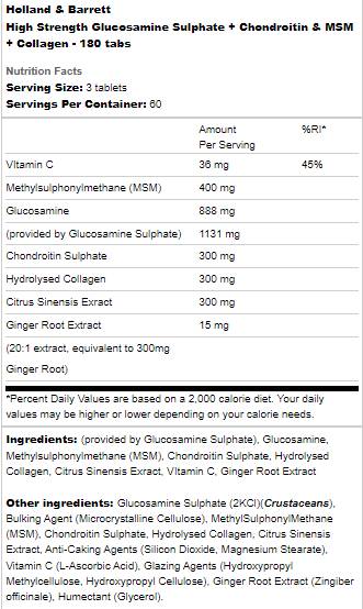 Solfato di glucosamina ad alta resistenza | Con Condroitina, MSM e Collagene - 180 Compresse
