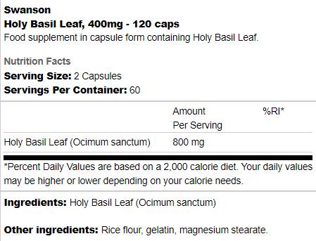 Foglia di Basilico Santo 400 mg 120 capsule