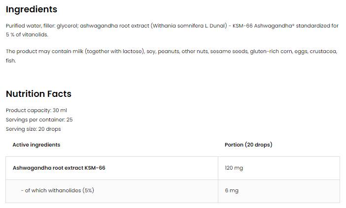 KSM-66 Gocce di Ashwagandha | Estratto di radice di Ashwagandha 30 ml
