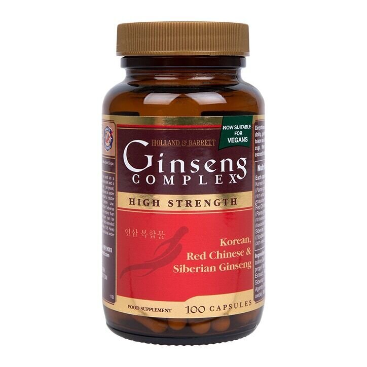 Complesso di ginseng (coreano, cinese rosso & Ginseng siberiano) 100 capsule OLANDA & BARRETT