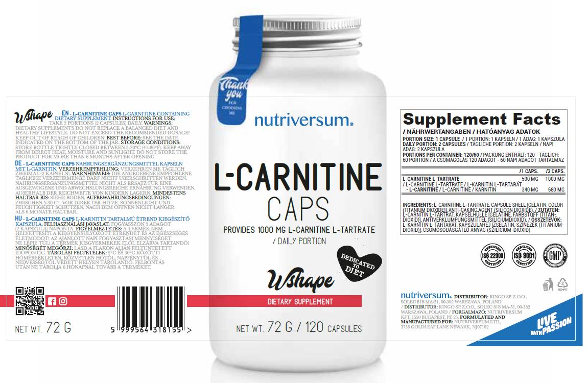 L-Carnitina Caps 500 mg 120 capsule