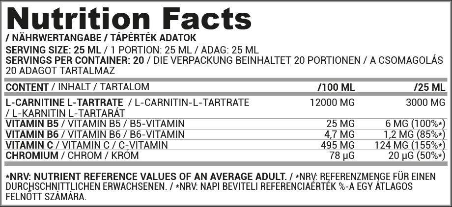 L-Carnitina Liquid Shot 3000 | con Cromo - 25 ml