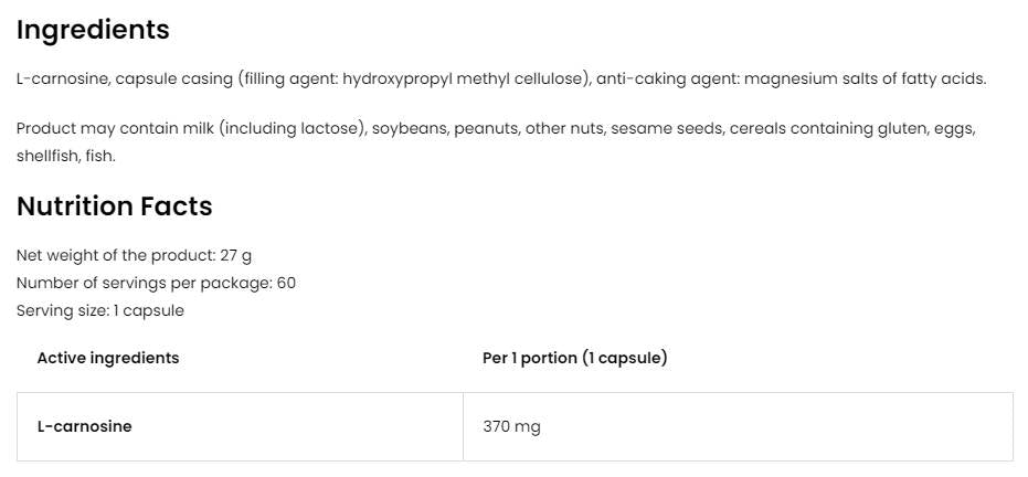 L-Carnosina 370 mg 60 capsule