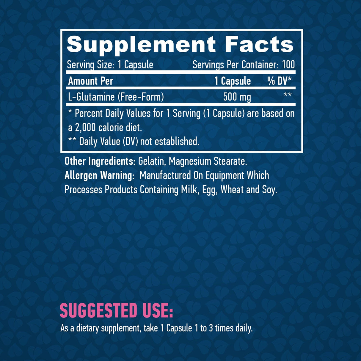L-glutammina 500 mg. /100 capsule.