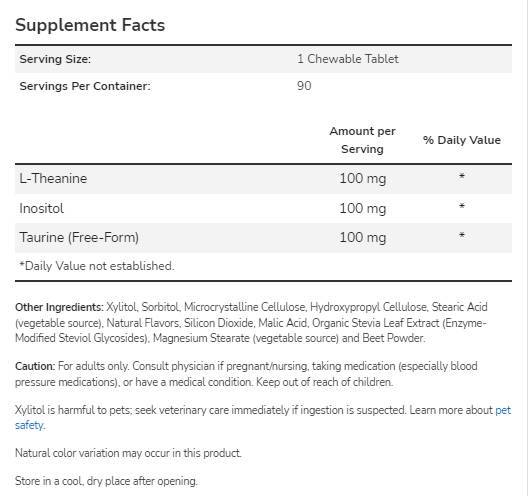 L-Teanina 100 mg Masticabile | con Inositolo & Taurina - 90 Compresse Masticabili