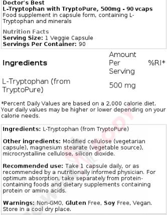 L-Triptofano 500 mg | Con TryptoPure - 90 capsule