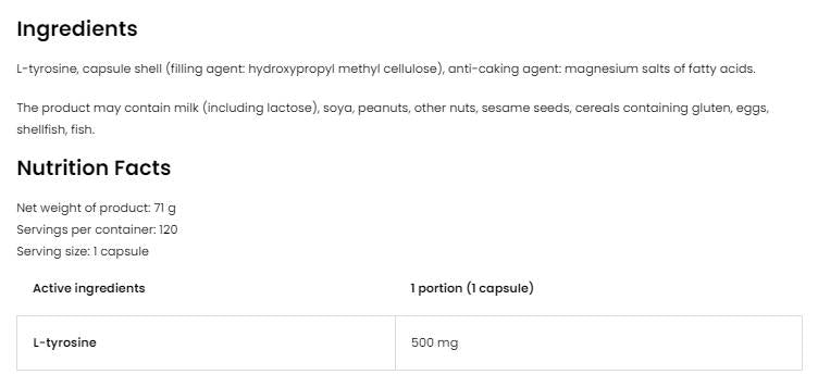 L-Tirosina 500 mg 120 capsule