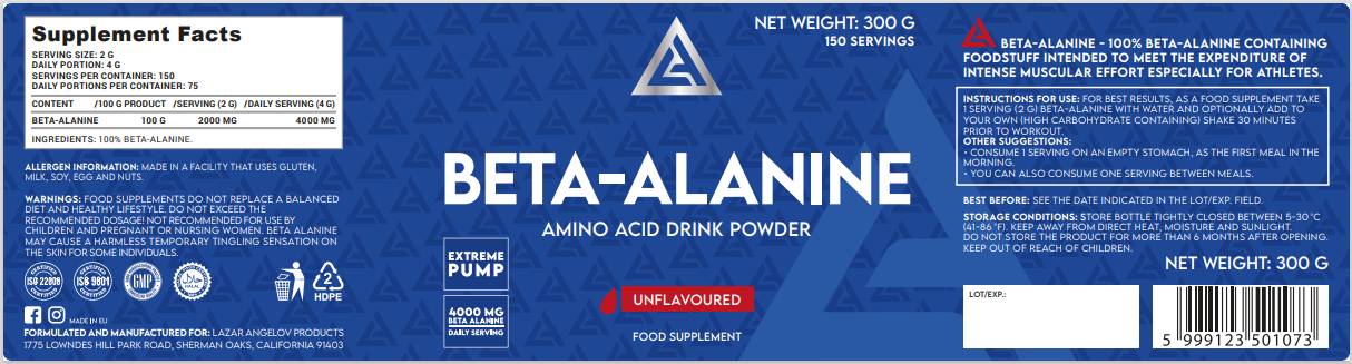 LA Beta-Alanina in polvere - 300 grammi