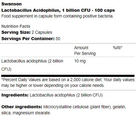 Lactobacillus Acidophilus 1 miliardo di CFU 100 capsule