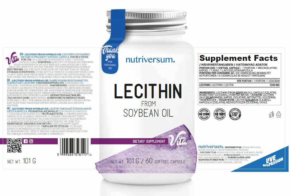 Lecitina 1200 mg | Dall'olio di soia - 30 capsule molli