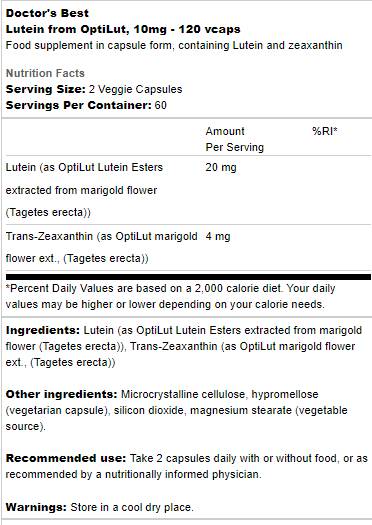 Luteina 10 mg | Da OptiLut - 120 capsule