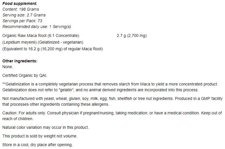 MACA 6:1 Concentrato in polvere pura - 198 grammi