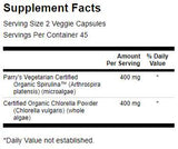 Realizzato con spirulina organica e chlorella 400 mg 90 capsule