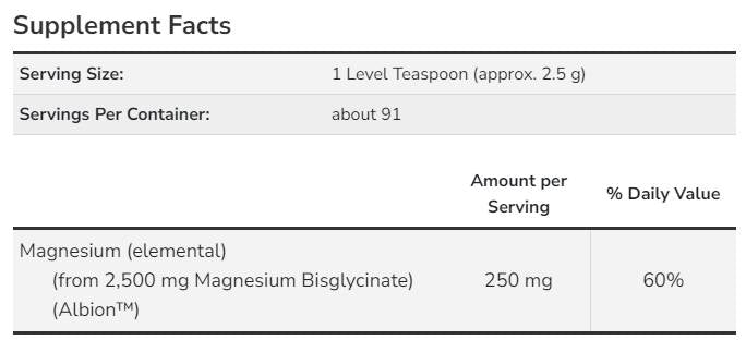 Polvere di bisglicinato di magnesio - 227 grammi